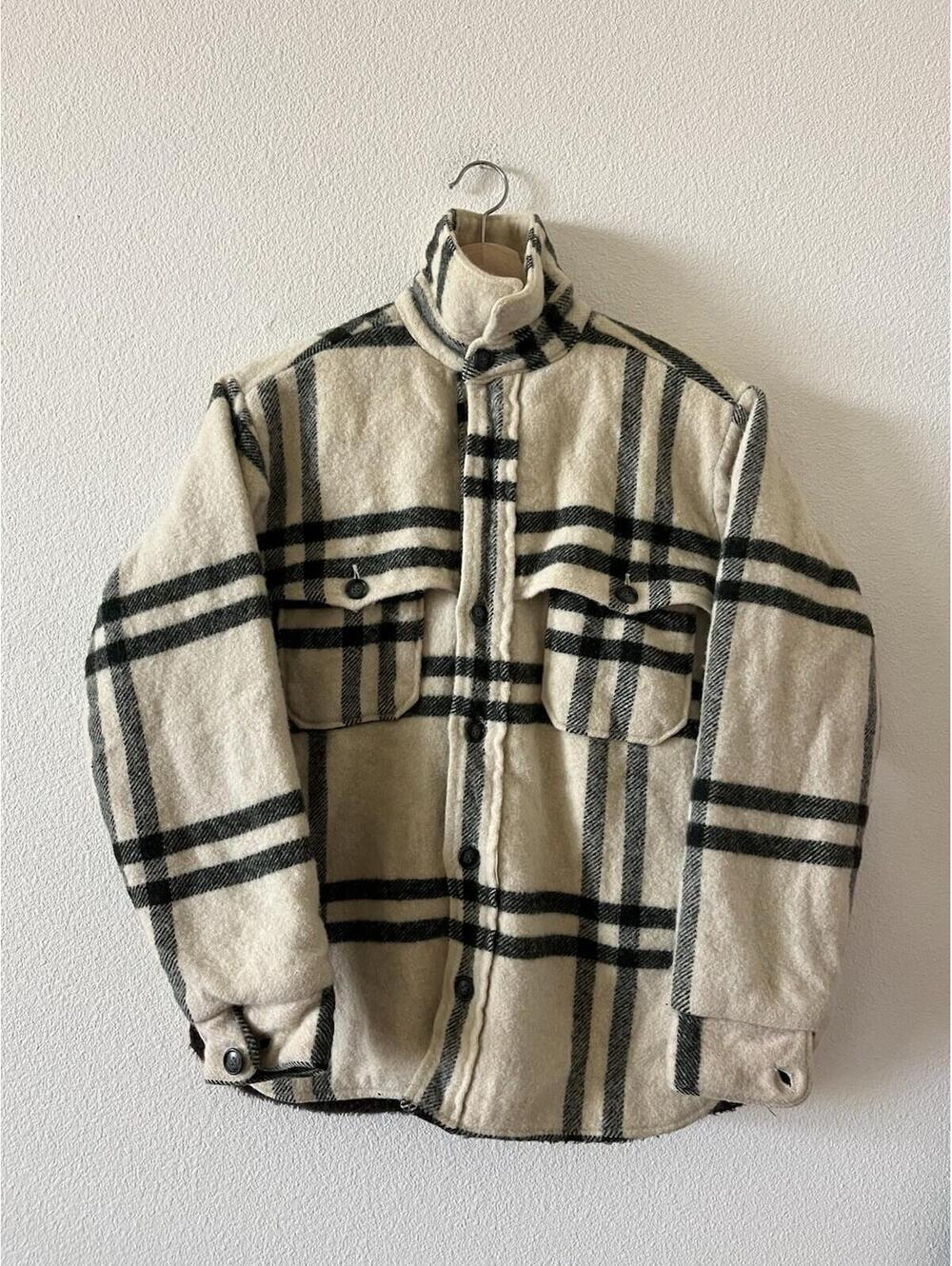 Woolrich Vintage Cream Plaid Fleece Lined Shacket M